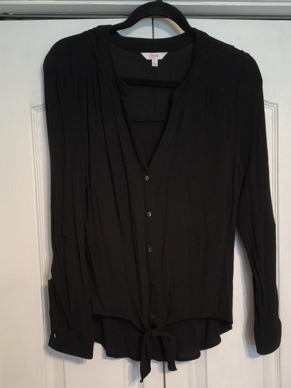 Candie's Black Button-Front Tie-Hem Blouse